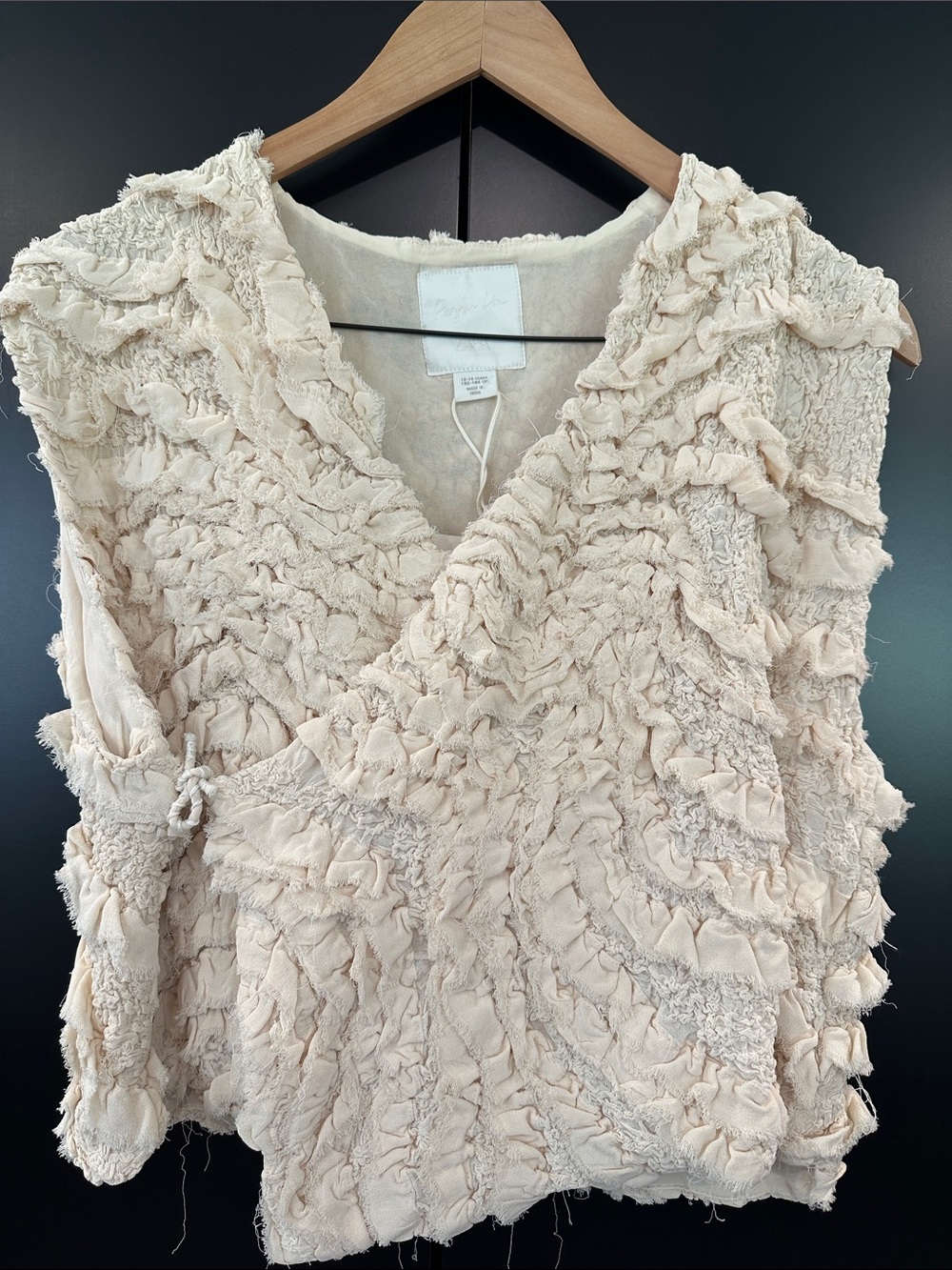 Zara Kids x Fanglu‎ Lin Cream Textured Ruffle Wrap Top Sleeveless NEW